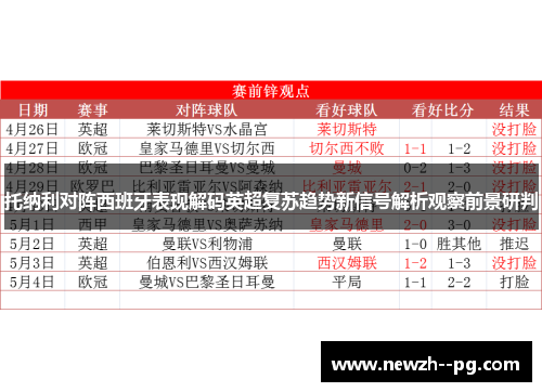 托纳利对阵西班牙表现解码英超复苏趋势新信号解析观察前景研判